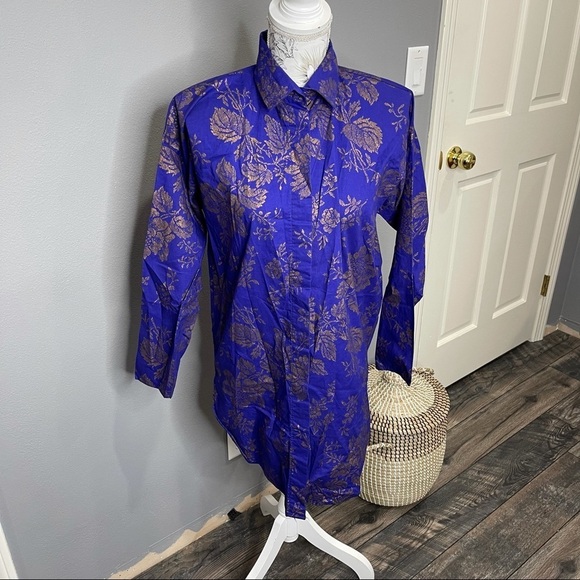 Vintage Pour Vous Designer Tunic Shirt Dress Top Medium Purple & Metallic - Picture 1 of 4
